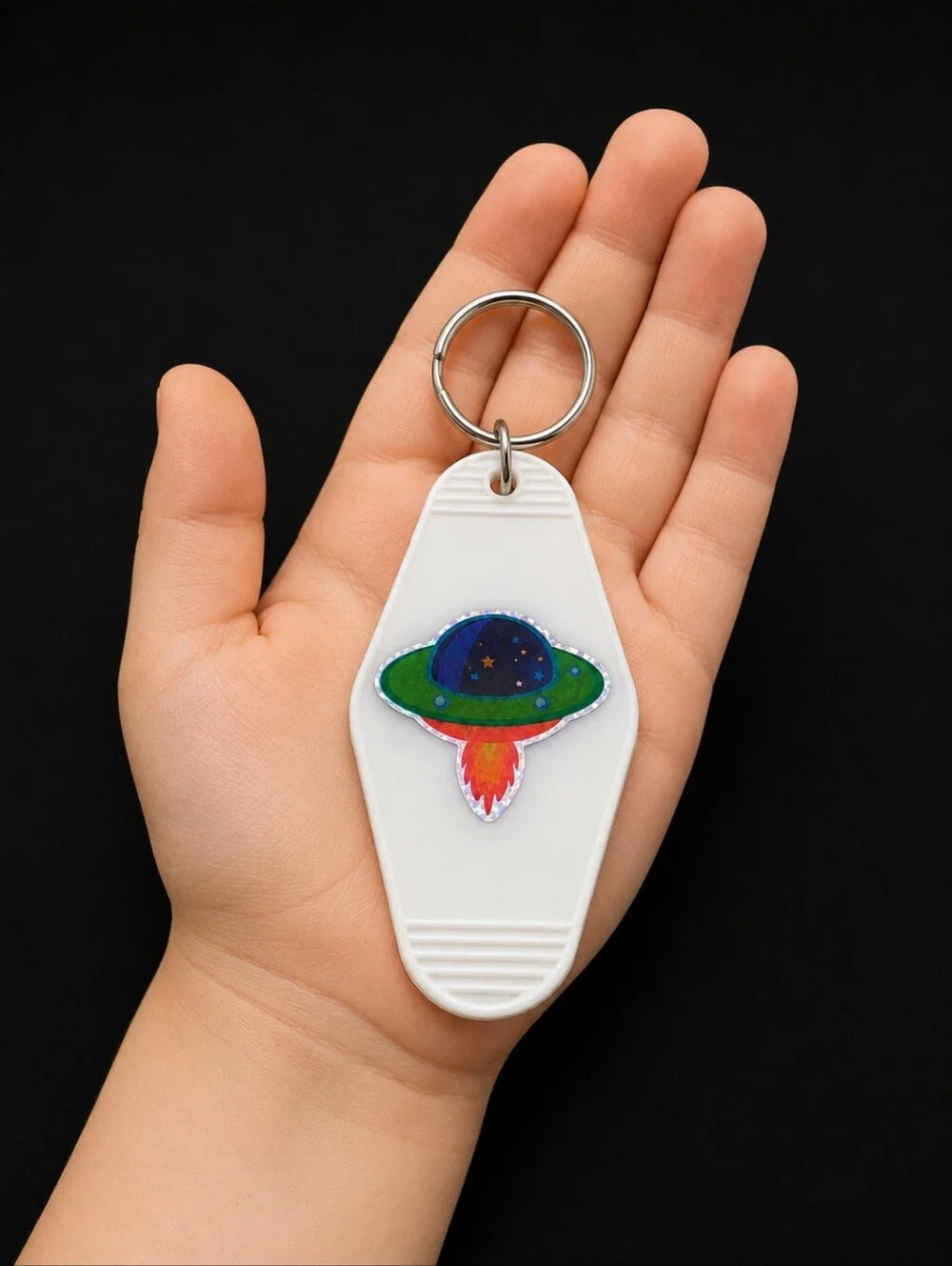 Handmade Retro UFO Rocket Ship Motel Keychain Space Resin Charm